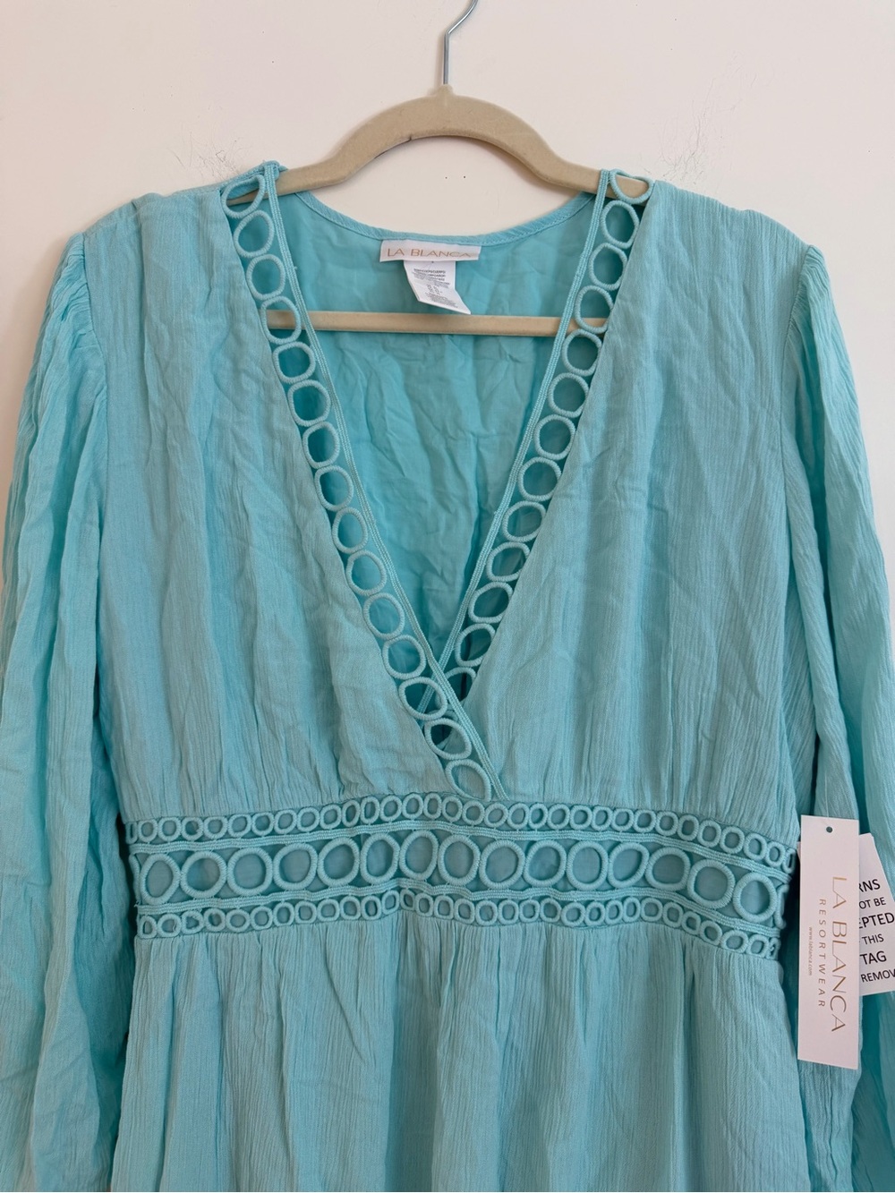 La Blanca Aqua Circle Trim V-Neck Dress size XL - Picture 3 of 5